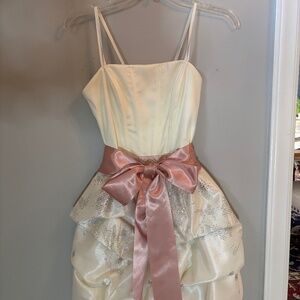 Jessica McClintock Jr. Size 1 Creme Bubble Hem Dress with Dusty Rose Satin Bow